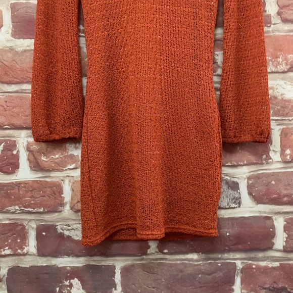 Umgee Dress Women's Medium Rust Orange Drape Back Tie Neck Sequin Knit Pullover - Picture 4 of 9